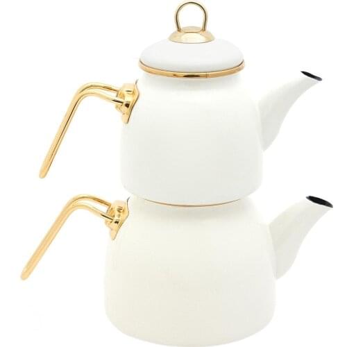 Tasev Sultan Luxury Large Gold White Enamel Teapot