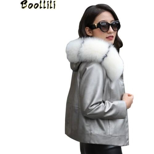 Boollili Genuine Leather Jacket Sheepskin Coat Women Clothes 2020 Fox Fur Collar Hooded Duck Down Coat Winter Coat Women