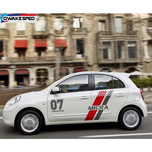 Both Side Car Decal For Nissan-Micra Racing Sport Stripes Car Door Side Decor Sticker Auto Body Vinyl Decal Exterior Accessories
