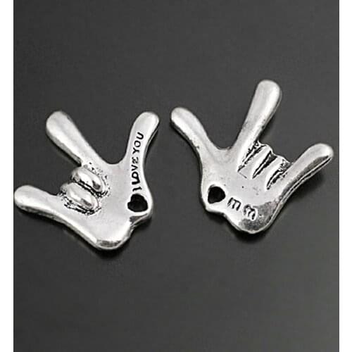 E309)10 pieces 29x26mm Antique Silver Zinc Alloy I LOVE YOU Hand Charms Pendants Diy Jewelry Findings Accessories Wholesale
