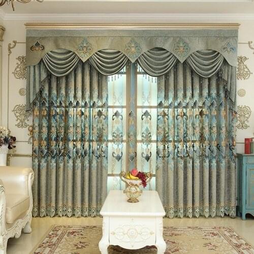 European Chenille Embroidered Curtains for Living Dining Room Bedroom Fabric Finished Luxury Jacquard Fabric Curtain Fabric