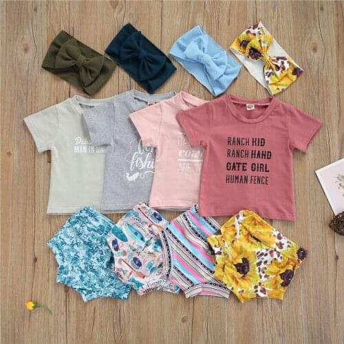 Cute Newborn Baby Girls Summer Clothes Sets 3pcs Letter Short Sleeve Letter T Shirts Snakeskin Printed Shorts Headband 0-24M