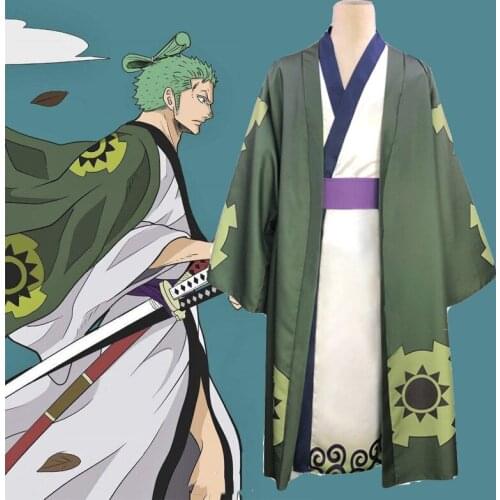 One Piece Anime Cosplay Roronoa Zoro Costume For Man Woman Wano Country Japanese Green Kimono