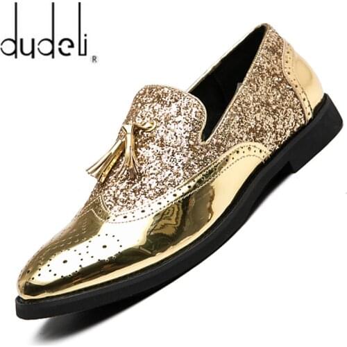 Mens Dress Shoes PU Leather Vintage Business Oxfords Flat Soft Bottom Male Footwear Gold Spring Fashion Big Size Shoes For Mens