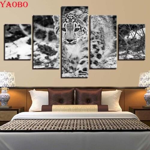 5 PCS Diamond Embroidery Full Display 5D DIY Diamond Painting Forest Tiger Snow scenery Full Square Mosaic Picture Rhinestone