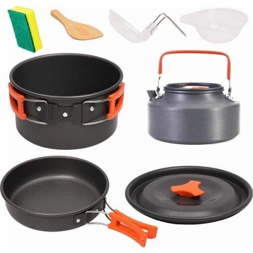 Camping Cookware Set Outdoor Cookware Aluminum Cooking Set Water Kettle Pan Pot Travelling Hiking Picnic BBQ Tableware Equipment