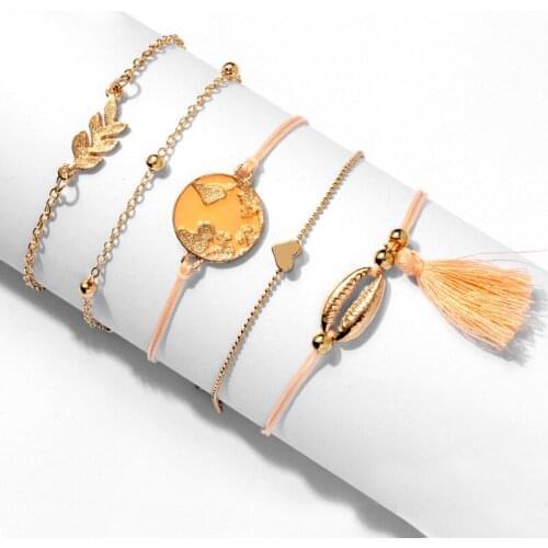 New fashion Korea gold color bracelets for women alloy drip leaves bracelet tassel shell suit 2019 DIY Boho Jewelry