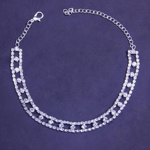 Summer Beach Rhinestone Anklet for Women Boho Accessories Tennis Chain Ankle Foot Chain Geometric Jewlery