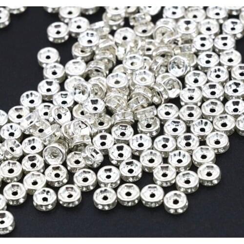 Wholesale Silver-color Crystal Rhinestone 6mm 8mm 10mm Rondelle Spacer Beads 100pcs/pack Jewelry Makings Finding Accessories A86