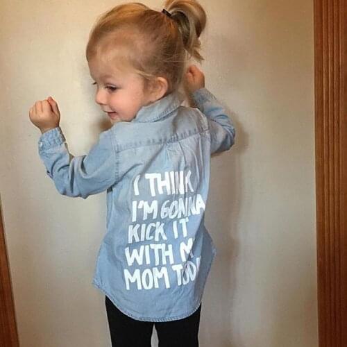 3-7Y Autumn Toddler Kids Baby Girl Shirts Tops Clothes Denim Letter Print Long Sleeve Tops Shirt Warm Coat Shirt