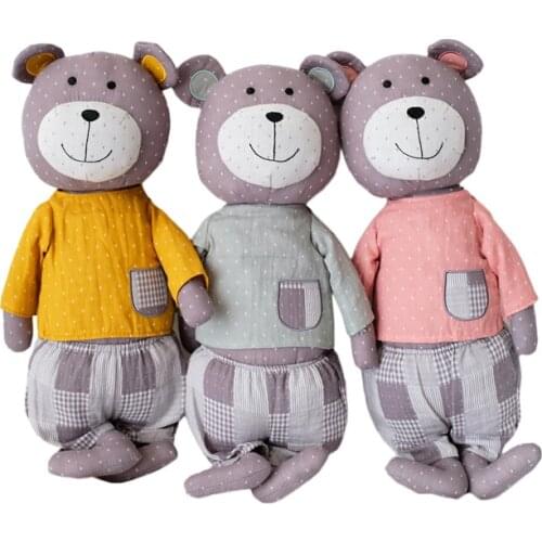 Ins Cotton Fabric Pillow Cushion Stuffed Plush Cartoon Children Baby Kids Dress Up Bear Doll Calm Sleeping Room Decor Gift