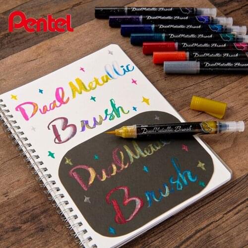 1pc Pentel Dual Metallic Brush Color Ink Soft Head Pen for Brush Lettering Calligraphy Practice Stationery Supplies