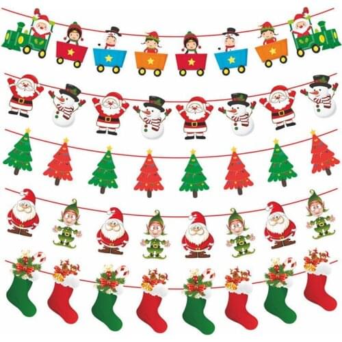 Santa Snowman Banner Flag Home Party 2020 New Year Flag Garlands Christmas Decor Cartoon Pull Flags Merry Christmas Banner