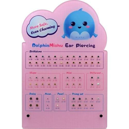 Dolphinmishu 62pieces Ear Piercing Studs Crystal Shapes Stud Earrings with Display Show Case
