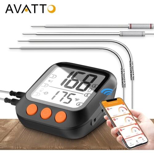 AVATTO BBQ Meat Cooking Thermometer,Tuya Smart APP Control Bluetooth Timer Digital Reading Screen Oven Thermometer with 6 Probes