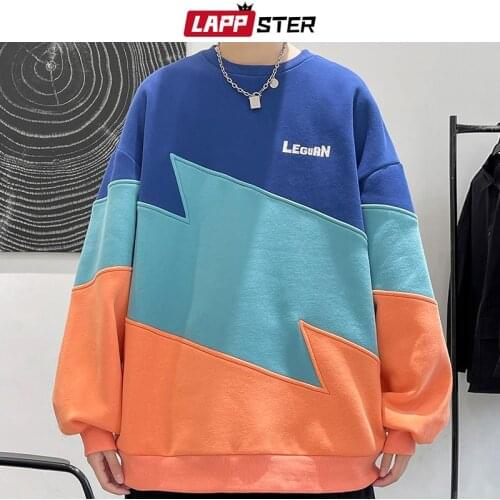 LAPPSTER Men Patchwork Vintage Harajuku Hoodies 2021 Mens Japanese Streetwear Causal Sweatshirts Male Korean Color Block Hoodie