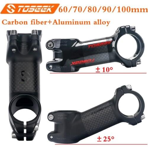 Toseek Bicycle Stem 10/25degree Road Mountain Bike Stem Carbon Aluminum Handlebar Stems 60/70/80/90/100mm MTB Power Part