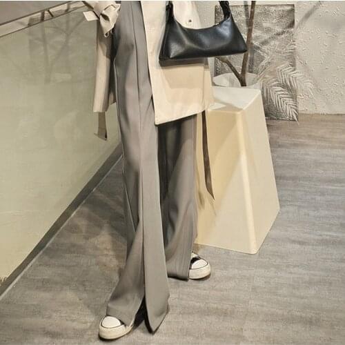 Vintage Long Flare Pants New Women Streetwear High Waist Long Trousers Office Lady Casual Split Korean Fashion Pants