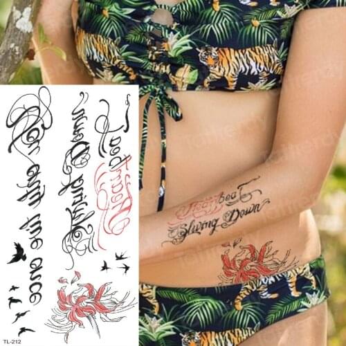 Fake tattoo waterproof temporary tattoos for women body stickers waterproof temporary tattoo words text arm sleeve tattoo line