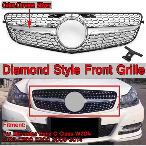 W204 Diamond Style Grille Car Front Bumper Grille Grill For Mercedes For Benz C-Class W204 C180 C200 C300 2008-2014 Racing Grill