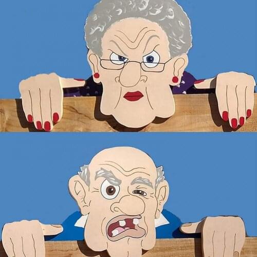 Fence Signs Old Men Lady Funny Resin Garden Fence Ornament Topper for Home