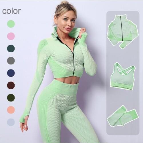 2/3PCS Seamless Women Yoga Set Workout Sportswear Gym Clothing Fitness Long Sleeve Crop Top High Waist Leggings Sports Suits