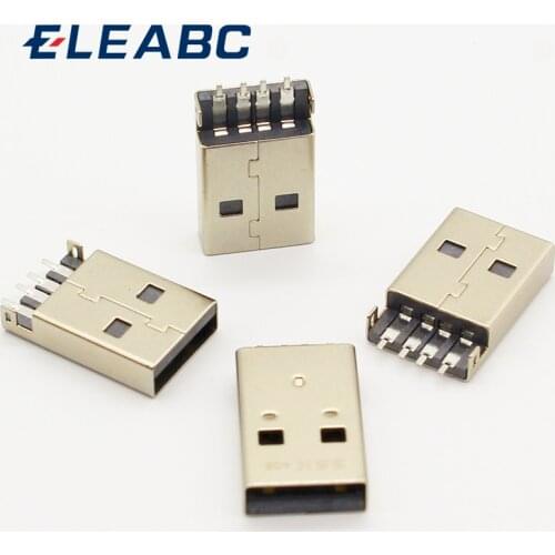 10pcs/lot USB 2.0 4Pin A Type Male Plug SMT Connector Black G49 for Data Transmission Charging