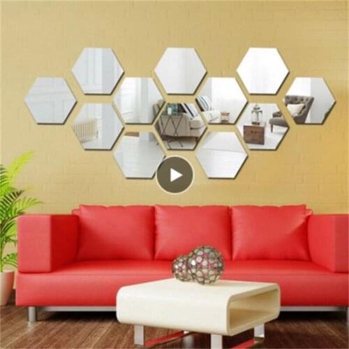 12pcs/set Mirror Wall Sticker Hexagonal 3D Bathroom Living Room Bedroom Decor Mural Removable Art Ornament Accessories Acrylic