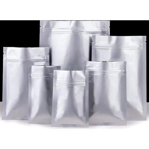 200pcs Silver Pure Aluminium Foil Ziper lock packing Bags Silvery Purely Mylar Plating Zipper Seal Plastic Pouch Food Packaging