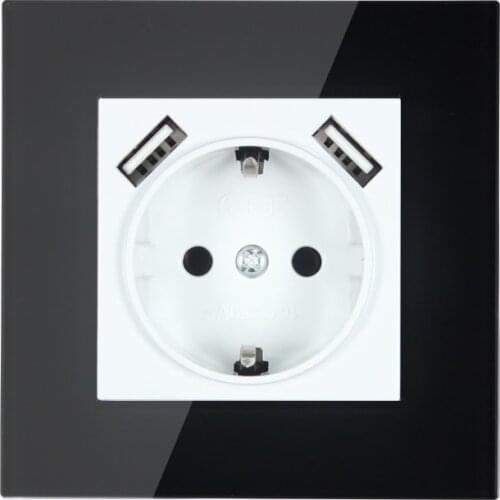 2020 new style USB Wall Socket Free shipping Double USB Port 5V 2A black color acrylic patch frame high quality usb FDB-02