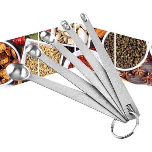 5Pcs/Set Multipurpose Food-Grade Stainless Steel Mini Measuring Spoon Coffee Powder Spice Measure Scoop Kitchen Baking Tools