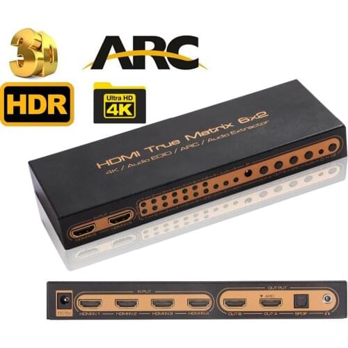 6x2 HDMI Matrix PIP HDMI 6X2 Matrix audio extractor HDMI ARC 4K/30Hz Matrix HDMI 6 in 2 out switch splitter with audio out