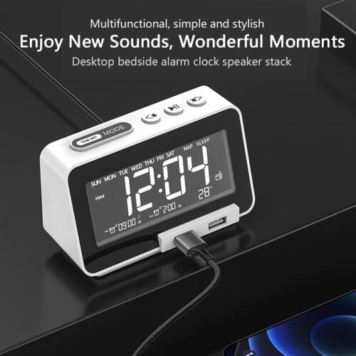 Bluetooth5.0 LED Digital Dual Alarm Clock With FM Radio Dimming Timer Projector Bedroom Bedisde Alarm Clocks Home Desktop Decor