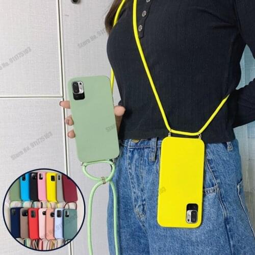 Crossbody Lanyard Strap Phone Case For Xiaomi Redmi Note 10 Pro Max 10S Soft TPU Protective Back Cover For Redmi Note 9 Pro Max
