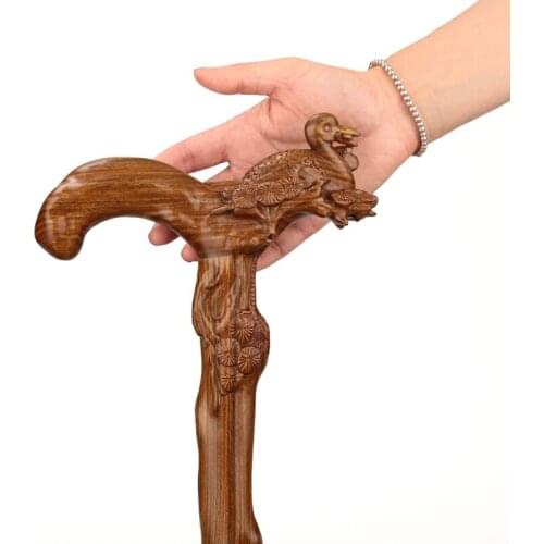 Old mahogany wood birthday gift cane quality green sandalwood cane cane Walker carving Songhe sickness
