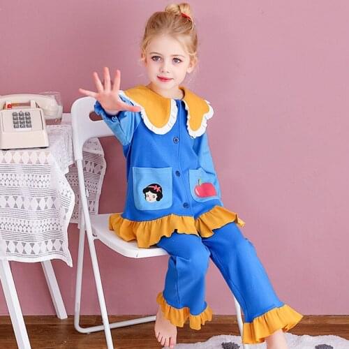 Kids Girl Homewear Sets Cartoon Snow White Girls Princess Sleepwear Cotton Long Sleeve Autumn Toddler Girls Pajamas Child Clothe