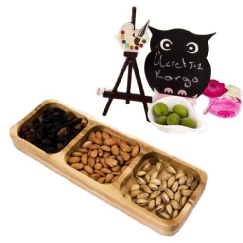 Kar2920 Bamboo Akaysa 3 Compartments Presentation Plate Food Cookie Snack Nuts Peanut Fruit Vegetables Practical Hopper