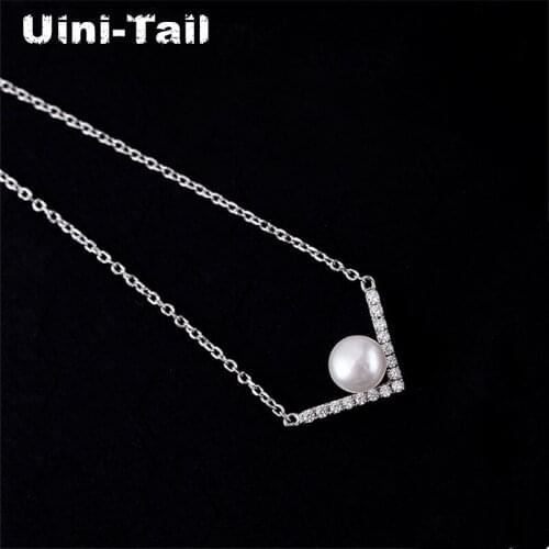 Uini-Tail classic hot 925 sterling silver V-shaped pearl micro-inlaid necklace hypoallergenic fashion tide flow jewelry GN896