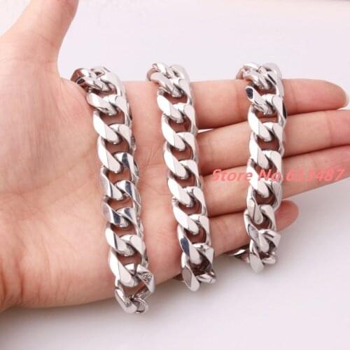 Cool 15mm Mens Heavy Chain Stainless Steel Silver Color Curb Cuban Link Chain Necklace or Bracelets Bangles Jewelry 7-40"