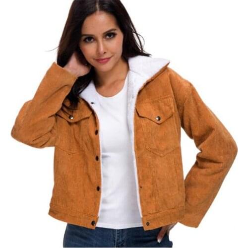 Women Winter Jacket Corduroy coat female Thick Fur Lined Coats Faux Fur Lining Parkas Fashion Bomber Jackets Cute Outwear 2020