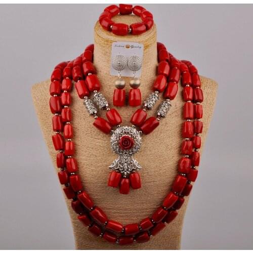 Fashion Coral Jewelry Sets For Women African Beads Jewelry Set Nigerian Traditional Wedding Bridal Coral Necklace