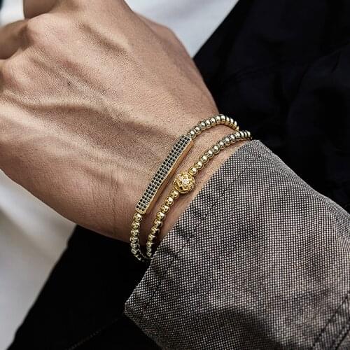 2 Pcs/ Set Fashion Adjustable Long Tube Hollow Ball Charm Bracelet For Men Temperament 4mm Beads Bracelet Men Set Jewelry Gift