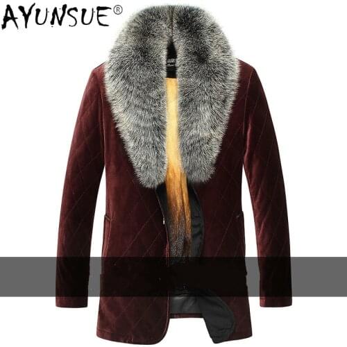 AYUNSUE Genuine Leather Jacket Men Clothing Gold Mink Velvet Parkas Warm Real Fox Fur Collar Winter Coat Male Chaqueta LXR347