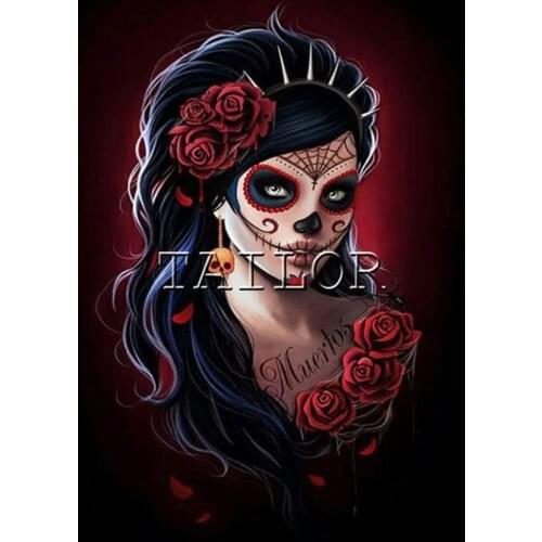Full square cuadros 5d diamond painting kit set Woman skull rose halloween complet embroidery dirll drawing Cross stitch mosaic