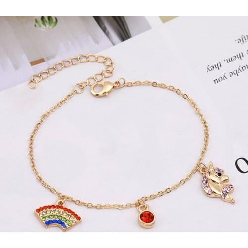2021 New Kawaii Rainbow Unicorn Chain Bracelets for Women Accessories Crystal Charm Bracelet Gold Fashion Jewelry Duftgold