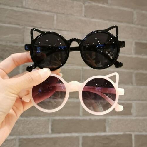 2021 New Cute Cat Kids Sunglasses Boys Children Fashion Jelly Color Round Grame Child Decorative Personalized Sun Glasses Girls
