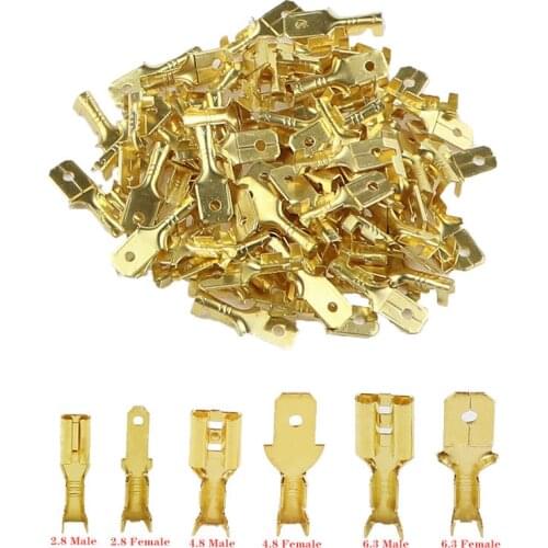 100Pcs/lot 2.8/4.8/6.3mm Female and male Crimp Terminal Connector Gold Brass/Silver Car Speaker Electric Wire Connectors 50 S