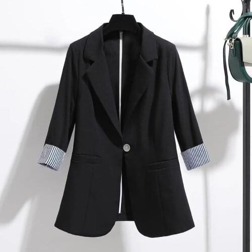 Blazers Women Summer Thin Office Lady Work Suit Slim Korean Style Simple Minimalist Patchwork Business OL Trendy Womens Femme