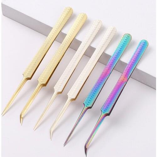 Tweezers Stainless Steel Gold Colorful for eyelash extension high-precision eyelash extension tweezers Thin tip
