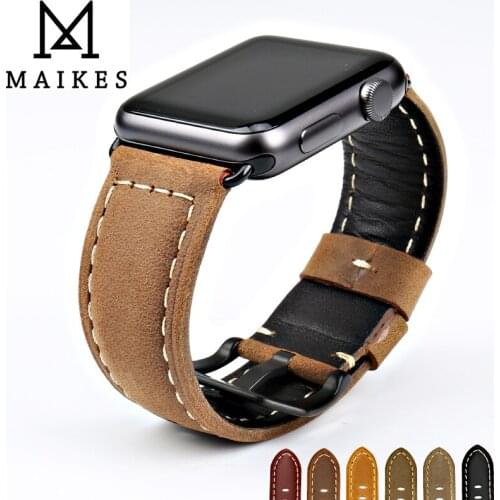 MAIKES genuine cow leather For Apple Watch Strap 44mm 40mm watchbands watch accessory bracelet for apple watch band 42mm 38mm